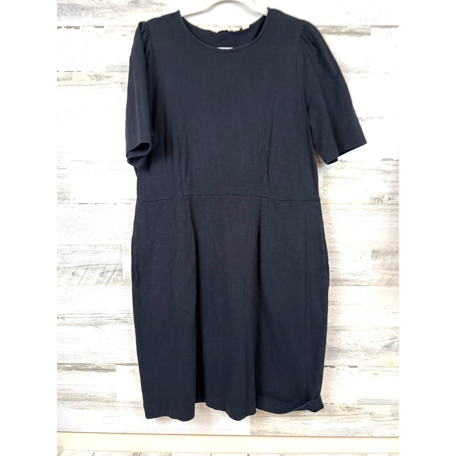 Boden Womens 14 Black Naomi Short Sleeve Gathered Midi Boho Cotton Pocket Dress